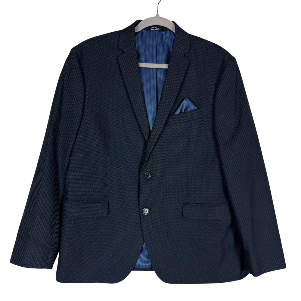 Structure Suit Jacket Mens 42 Short Blue Slim Fit Stretch Textured Blazer